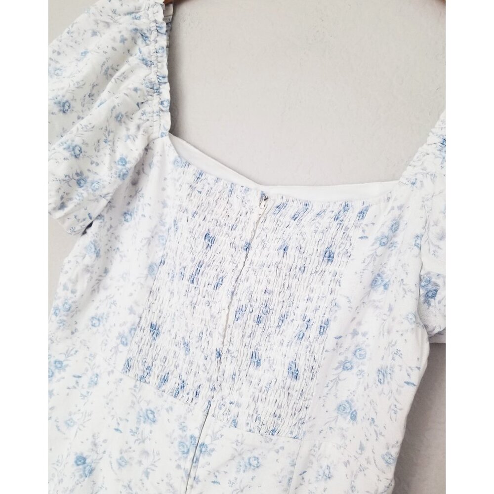 NEW Mi Ami Francesca's Erin Floral Square Neck Mini Dress L White Blue Cottage - Picture 11 of 15